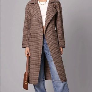 Avec Les Filles Relaxed Belted Plaid Trench Coat